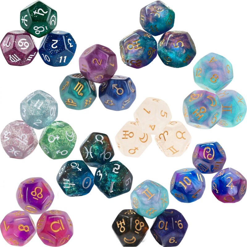 Dados Astrológicos De 12 Caras De Acrílico Para Adivinación Y Juegos De Rol, Set De 3 Dados Poliedro, Accesorios De Entretenimiento